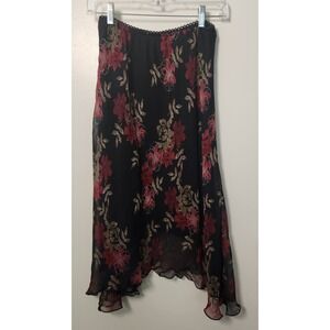 VTG BIYAYCDA Women's Mesh Asymmetrical Black Floral Skirt Medium Elastic Waist